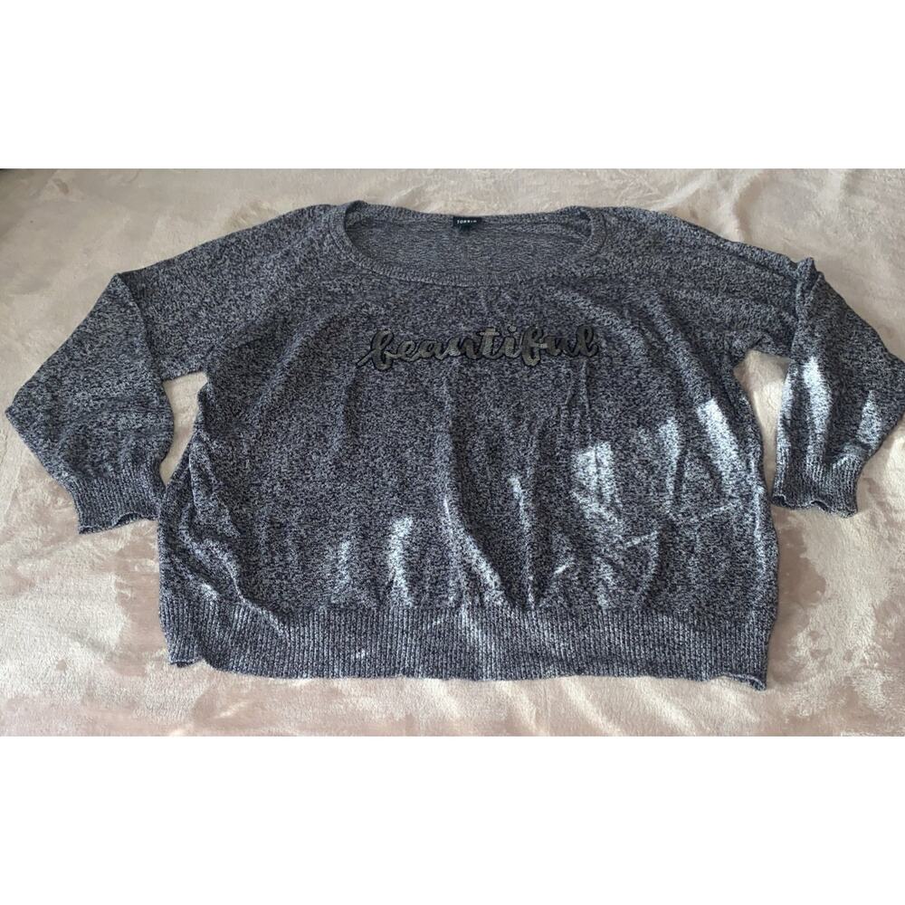 Torrid Womens Sequin Beautiful Sweater Size 3 Gray Heathered Scoop Neck Lounge